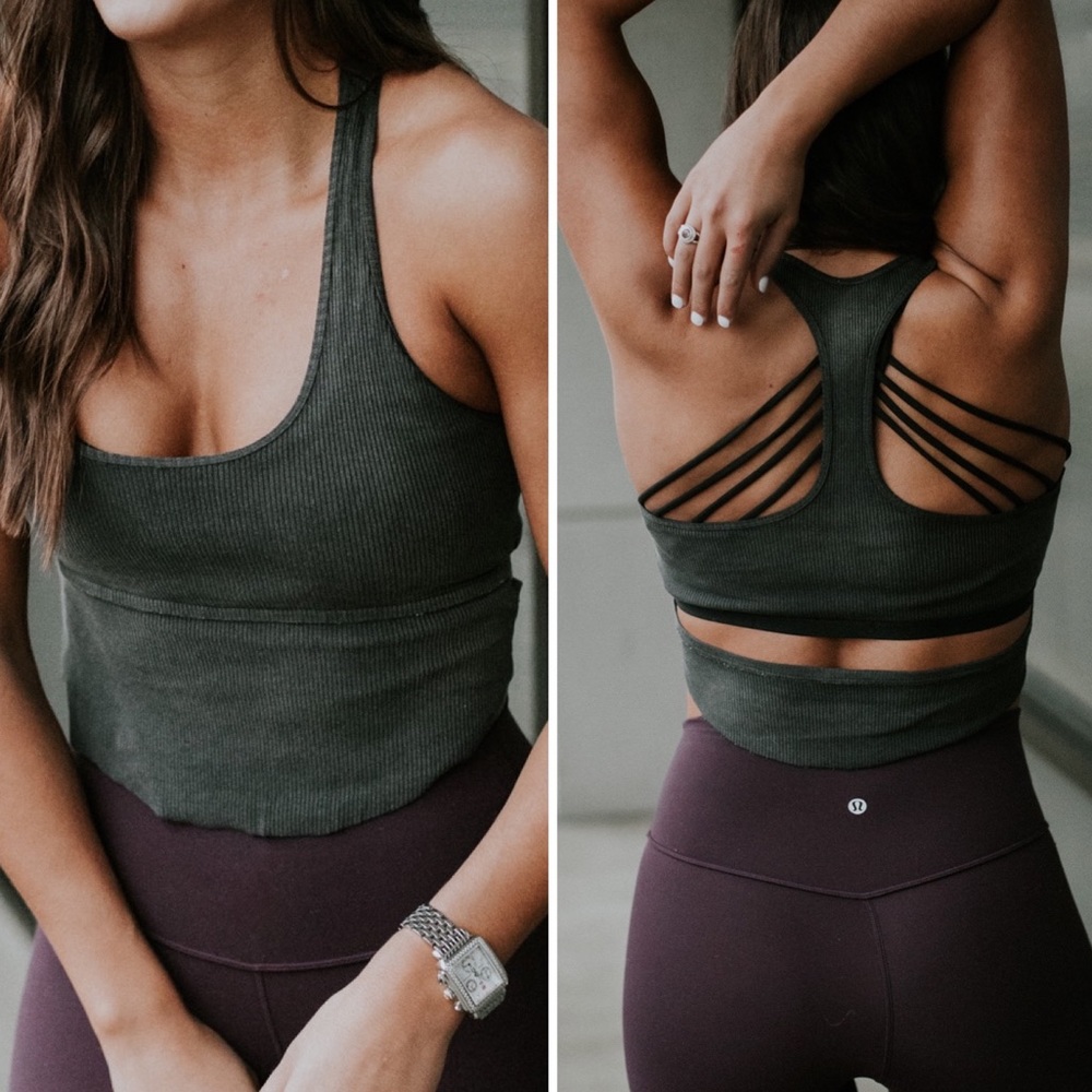 COPY - Free People Movement Ribbed Cut Out Racerback Cropped Acid Wash Tank Top…